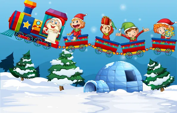 Winter, Snow, Smile, Train, Christmas, New year, Elves, Cars