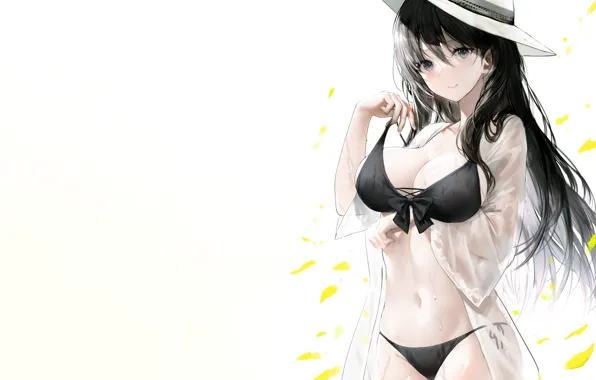 Girl, sexy, long hair, boobs, anime, beautiful, pretty, brunette