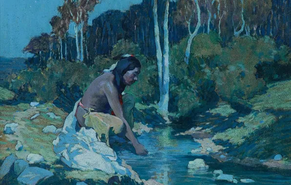 Eanger Irving Couse, the Indian in the Creek, Taos, Moonlight 2