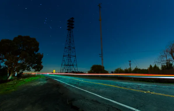 Picture road, night, stars, The city, road, sky, night, stars