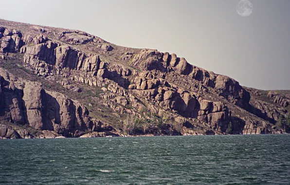 Picture wave, water, rocks, the moon, Iriklinskaya reservoir