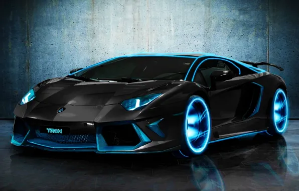 Lamborghini, black, tron, Aventador