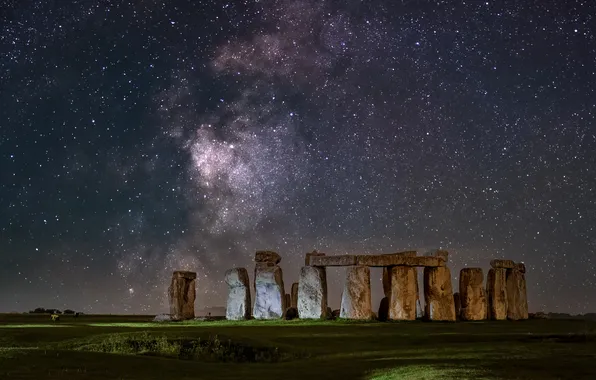 Field, the sky, stars, night, stones, Stonehenge, The milky way, megaliths