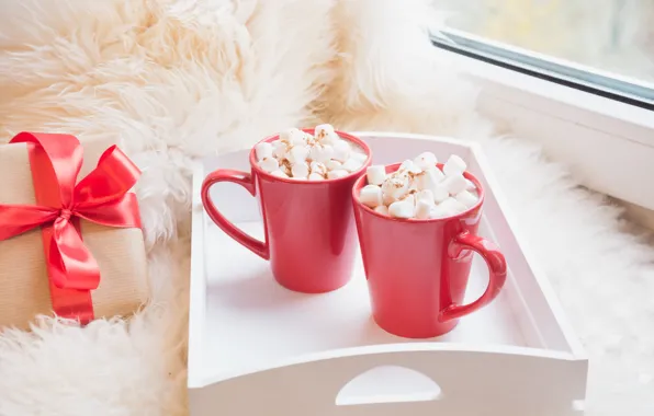 Coffee, window, Cup, fur, tray, Svetlana Cherruty