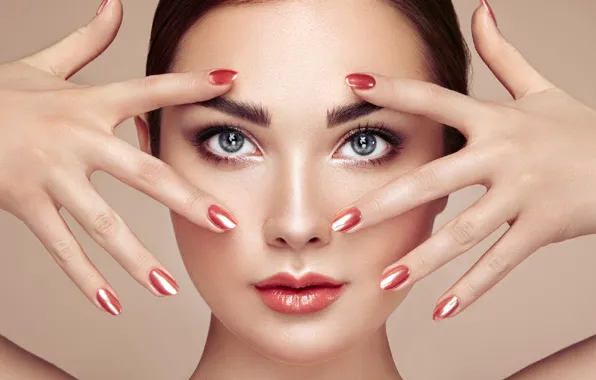 Look, girl, face, photo, model, hands, makeup, manicure