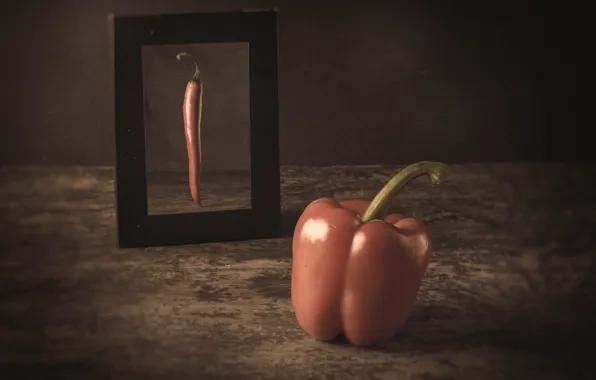 Picture dream, reflection, mirror, pepper, paprika