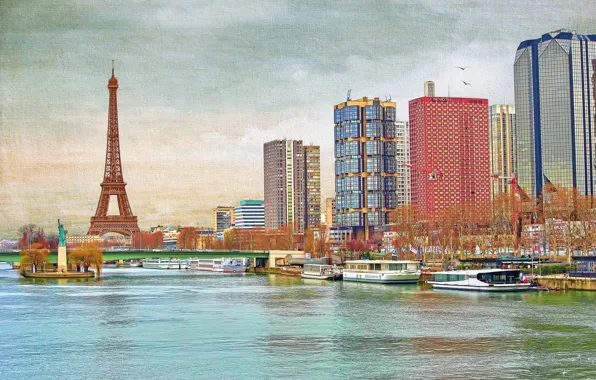 The sky, bridge, river, France, Paris, tower, home, Hay
