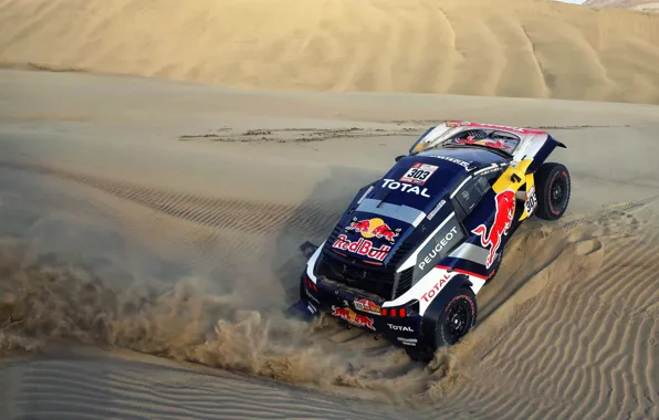 Sand, Auto, Sport, Machine, Speed, Race, Peugeot, Red Bull