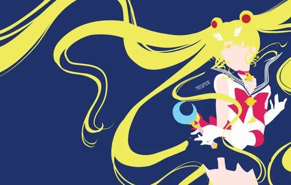 Girl, minimalism, Blue background, Sailor Moon