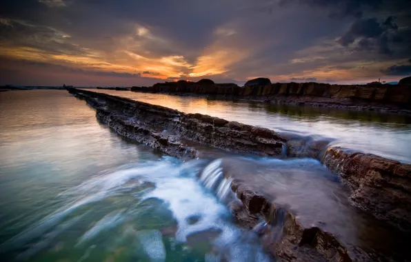 Water, sunset, clouds