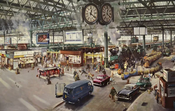 The city, people, smoke, watch, picture, Station, trains, 1967