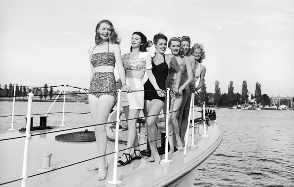 Sea, retro, girls, yacht, swimwear