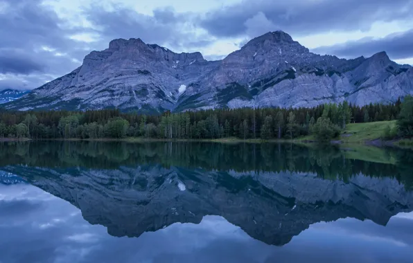 Picture forest, the sky, clouds, landscape, mountains, nature, lake, reflection