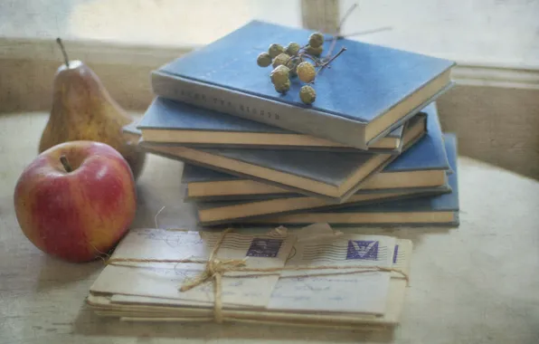 Background, books, Apple, letters
