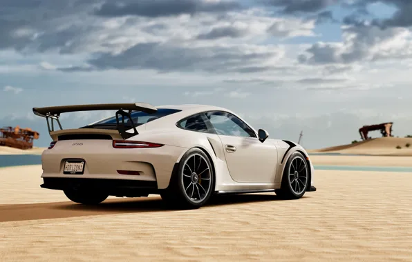 Sand, white, sports car, Porsche 911 GT3 RS