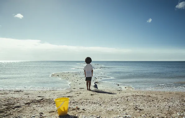 Sand, sea, clouds, light, childhood, pebbles, rendering, shore