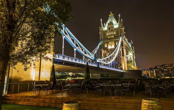 Night, bridge, lights, England, London, Tower Bridge