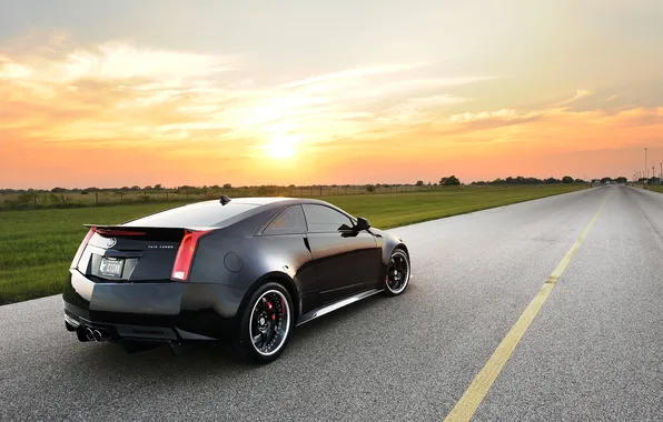 Picture Cadillac, The sun, The sky, Auto, Road, Black, Tuning, CTS-V