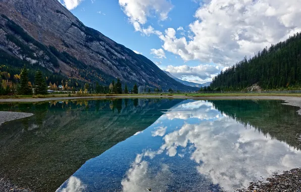 Forest, the sky, clouds, trees, landscape, mountains, nature, lake
