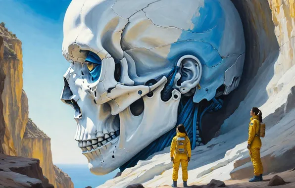 Girls, skull, sur