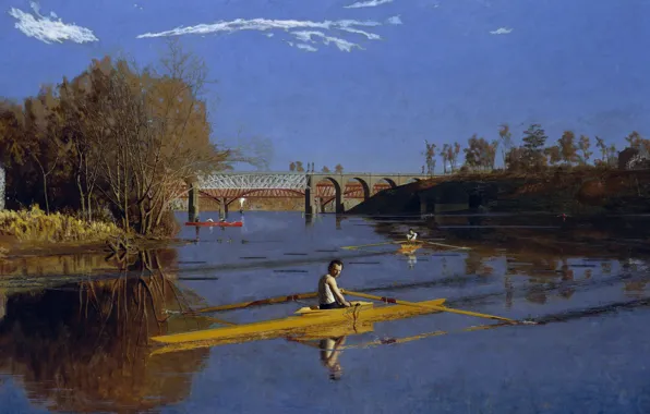 Bridge, sport, picture, kayak, Thomas Cowperthwaite Eakins, The champion Max Schmitt in a Single Sculls