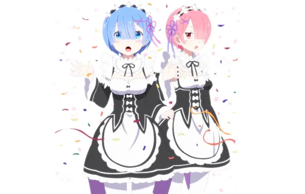 Girls, anime, art, sisters, ram, maids, rem, re zero kara hajime chip isek or seikatsu