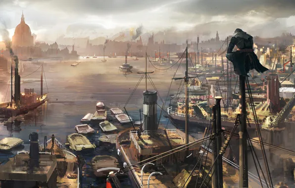 Picture sea, the city, port, Assassin's Creed: Syndicate