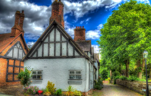 Picture clouds, trees, England, home, treatment, lantern, streets, Little Budworth