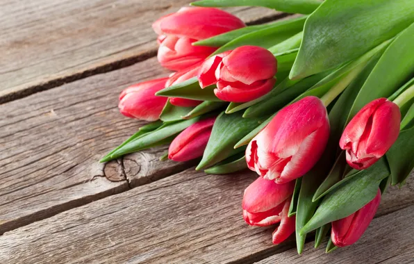 Flowers, bouquet, tulips, red, red, wood, flowers, tulips