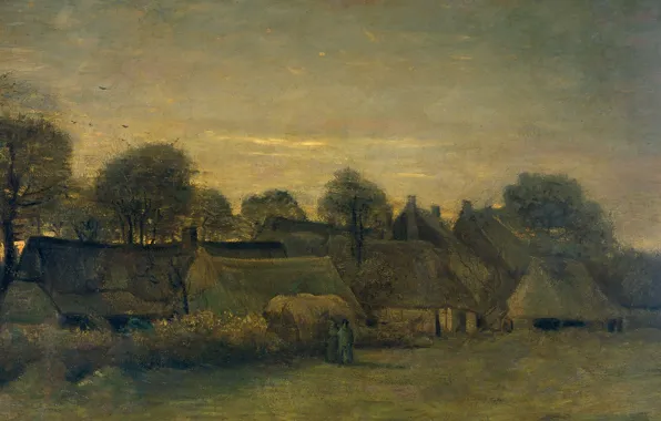 House, oil, picture, Vincent van Gogh, The Village In The Evening