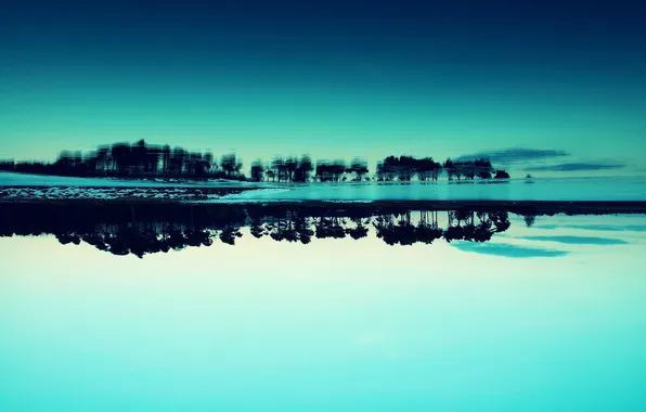 Picture trees, reflection, Blue