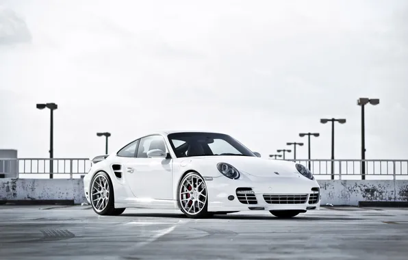 Picture white, the sky, 997, Porsche, white, Porsche, Turbo, the front part