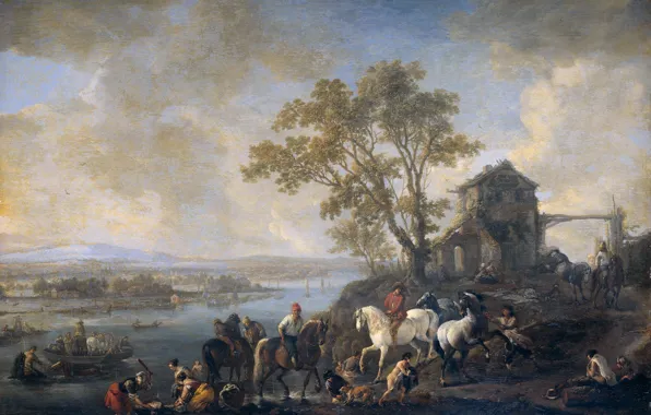 Picture trees, landscape, oil, picture, Philips Bowerman, Riders at the River