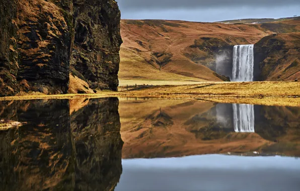 Waterfall, iceland, cascade, skogafoss