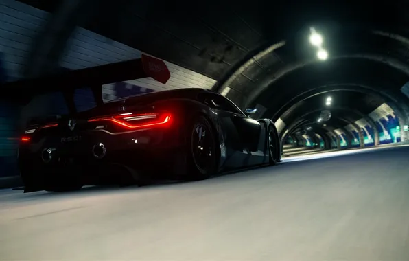 Road, lights, dark, sport, the tunnel, renault, subway, rear