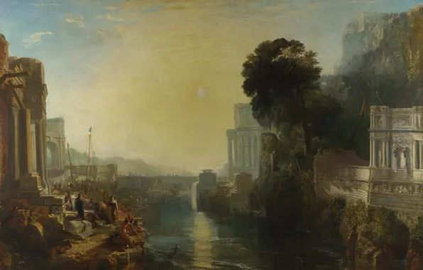 Picture landscape, bridge, river, picture, myth, William Turner, Dido Building Carthage