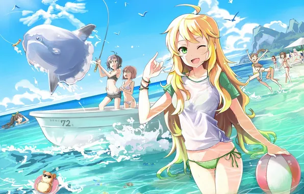 Sea, beach, girls, boat, animal, fun