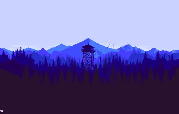 Mountains, The game, Forest, View, Birds, Hills, Landscape, Tower