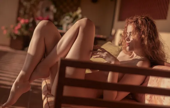 Young, model, redhead, naked, breasts, sitting, delight, natural