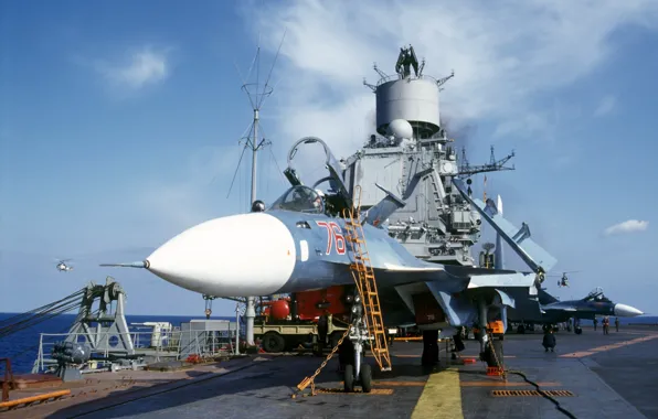 Deck, the plane, Su-33, Navy, carrier, deck