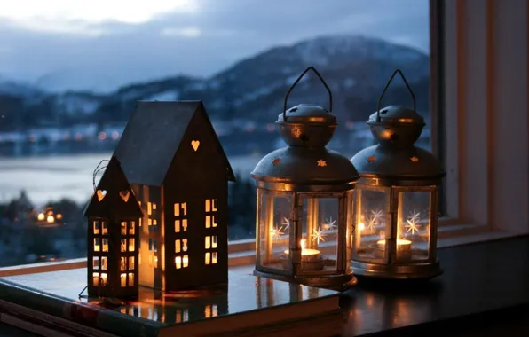 The city, lamp, mood, the evening, candles, window