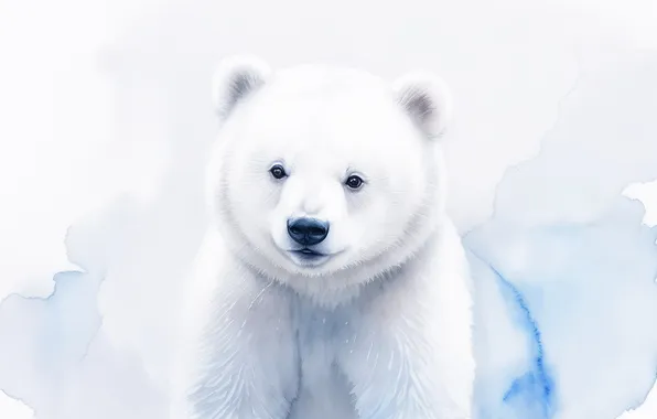 White, fluffy, bear, watercolor, cute, bear, white, polar bear