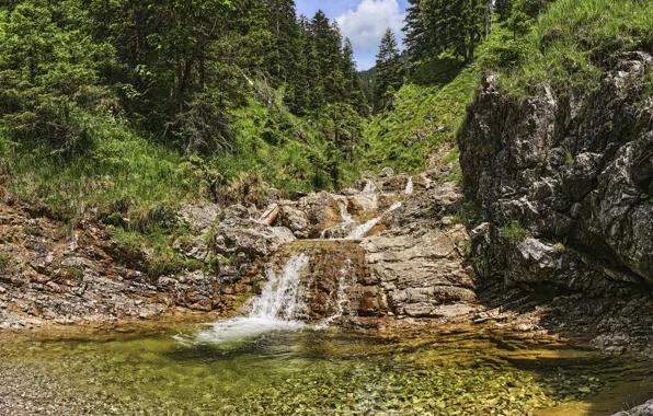 Picture mountains, waterfall, Austria, river