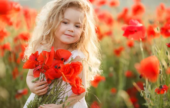 Picture summer, light, flowers, red, smile, Maki, portrait, bouquet