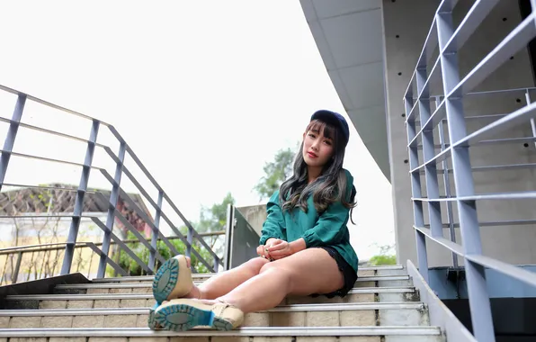 Look, girl, steps, cap, blouse, legs, Asian