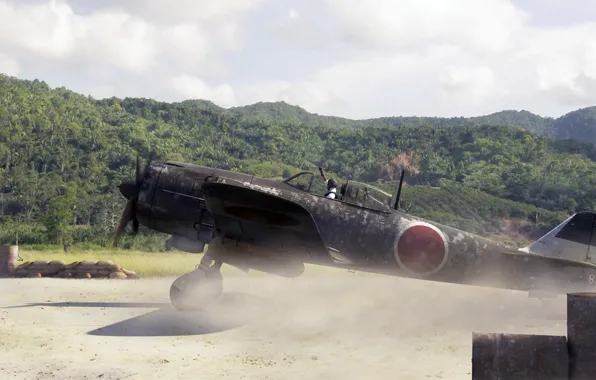 Picture art, hurricane, the airfield, the rise, Nakajima, Ki-84, Hayate, Hayate