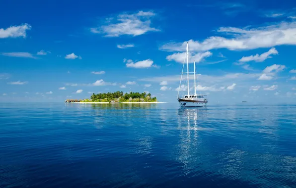 Sea, ship, island, The Maldives