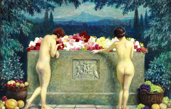 Picture Girls, Picture, Two, Nude, Paul Gustav Fischer, Paul Gustav Fischer, The sarcophagus, Sarcophagus