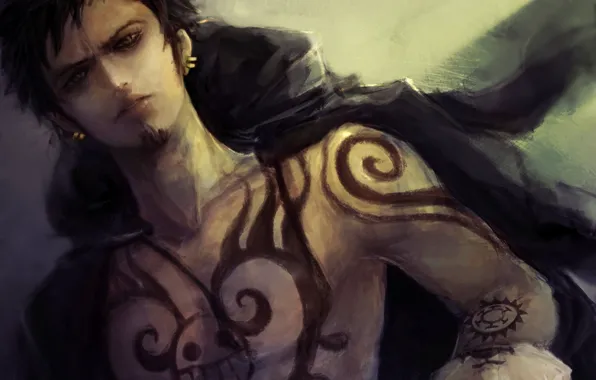 Earrings, art, Anime, guy, Anime, One Piece, tattoo, beard