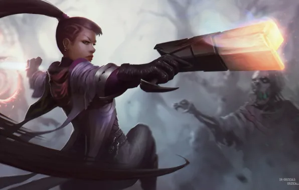 Girl, gun, art, zombies, League of Legends, League of legends